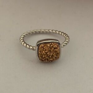 925 Sterling Silver Twisted Band Golden Bronze Druzy Quartz Statement Ring Sz 6